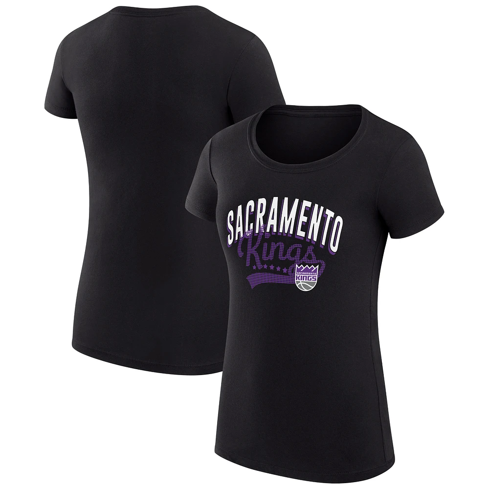 Women's G-III 4Her by Carl Banks Black Sacramento Kings Super-Slim Fit Lightweight Filigree Logo T-Shirt