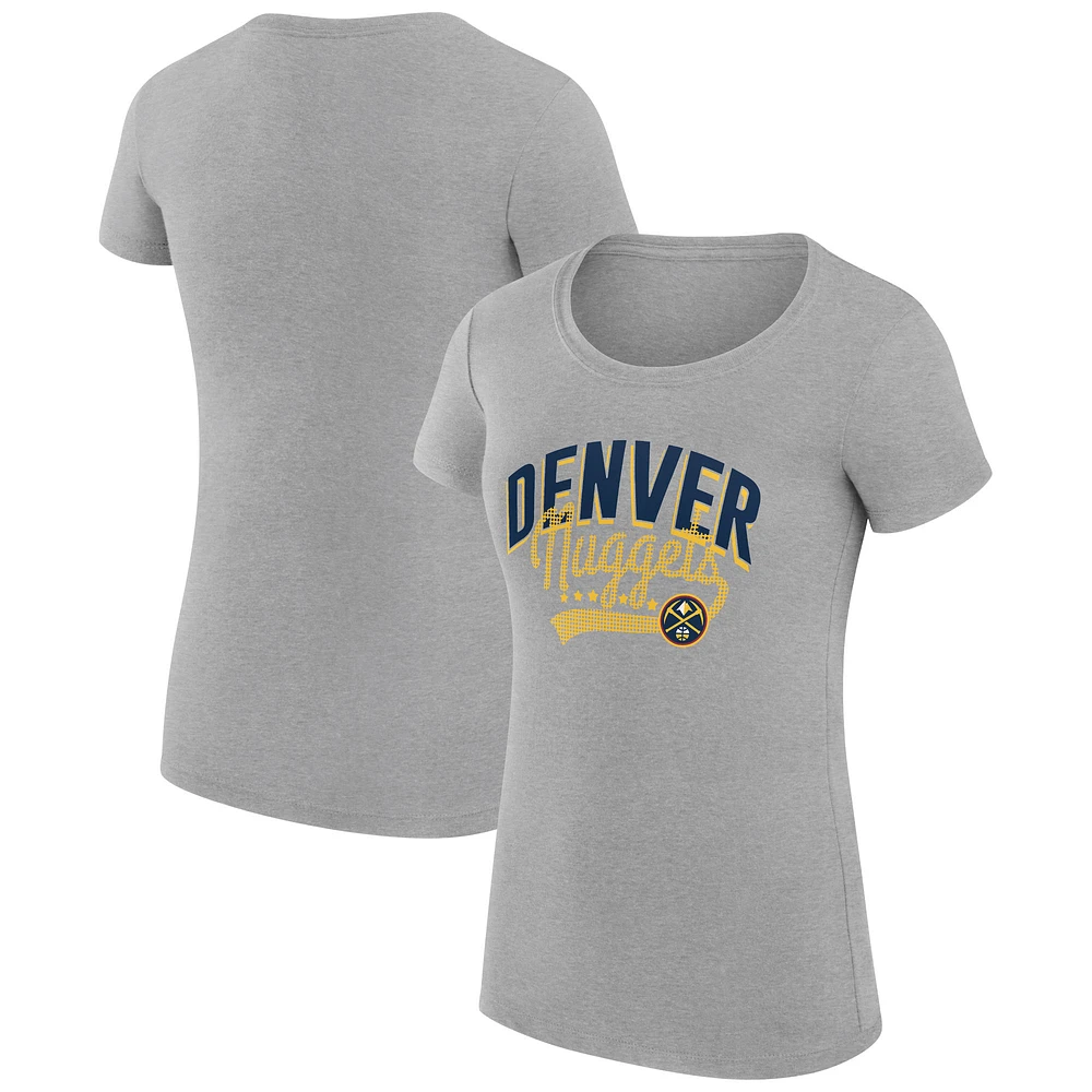 Women's G-III 4Her by Carl Banks Heather Gray Denver Nuggets Super-Slim Fit Lightweight Filigree Logo T-Shirt