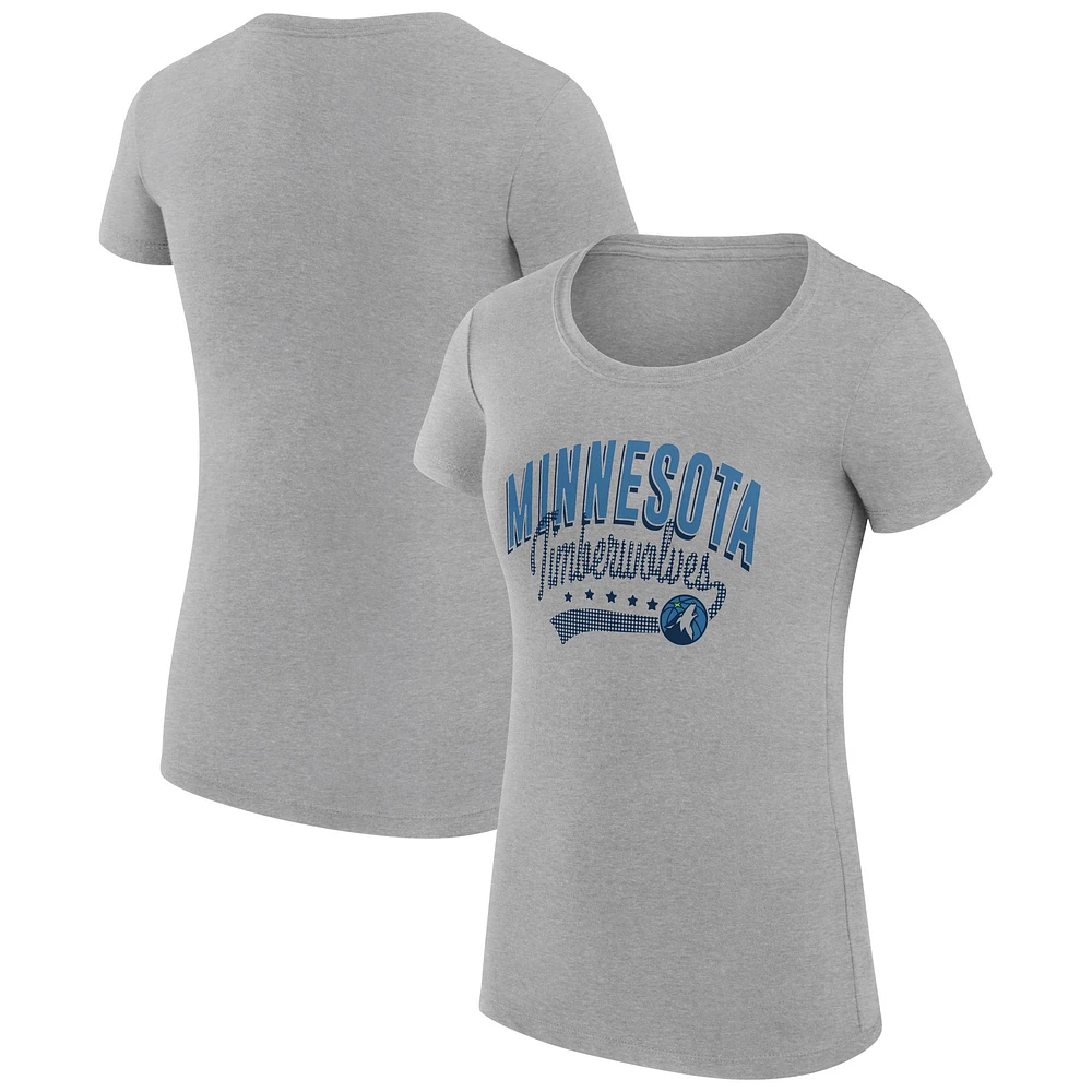 Women's G-III 4Her by Carl Banks Heather Gray Minnesota Timberwolves Super-Slim Fit Lightweight Filigree Logo T-Shirt
