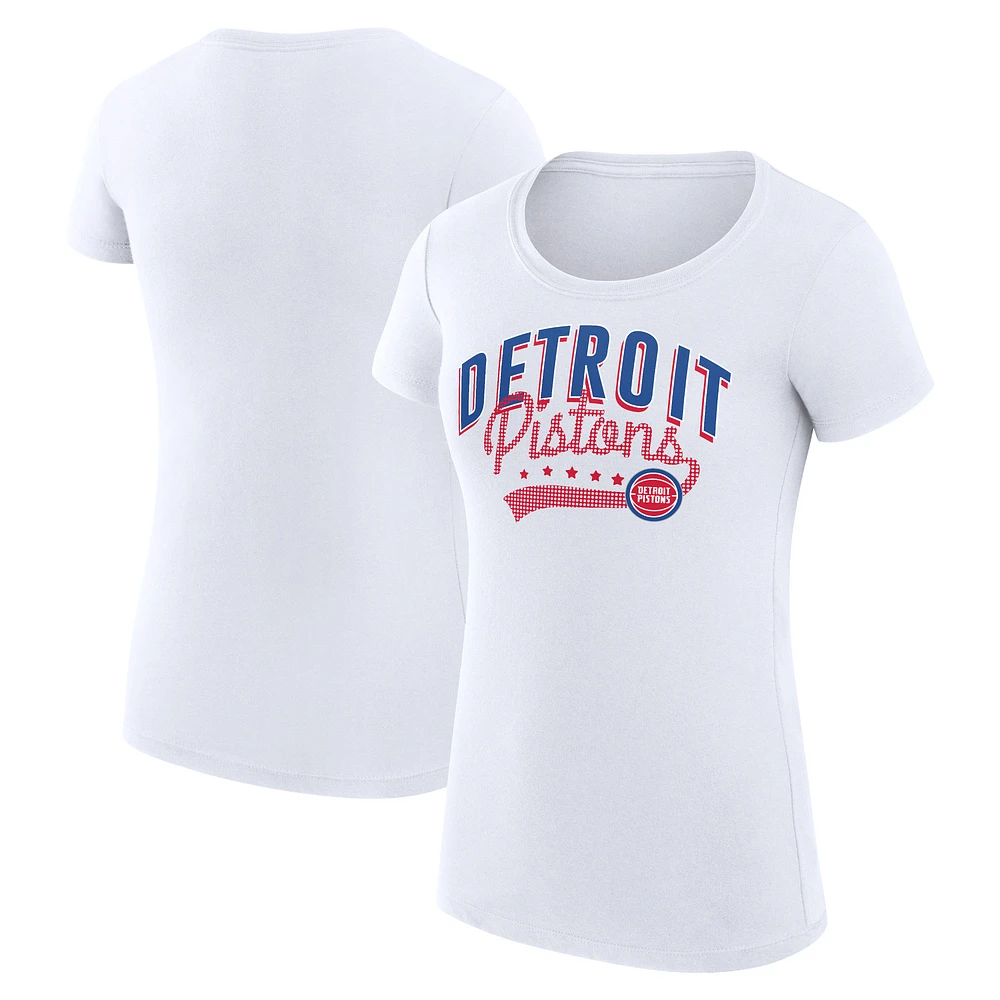 Women's G-III 4Her by Carl Banks White Detroit Pistons Super-Slim Fit Lightweight Filigree Logo T-Shirt