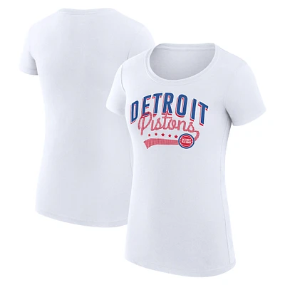Women's G-III 4Her by Carl Banks White Detroit Pistons Super-Slim Fit Lightweight Filigree Logo T-Shirt