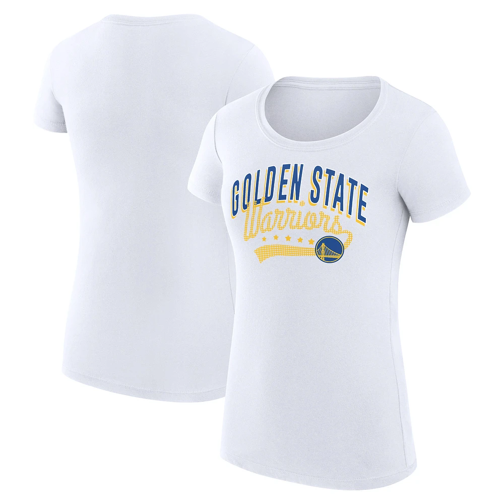 Women's G-III 4Her by Carl Banks White Golden State Warriors Super-Slim Fit Lightweight Filigree Logo T-Shirt