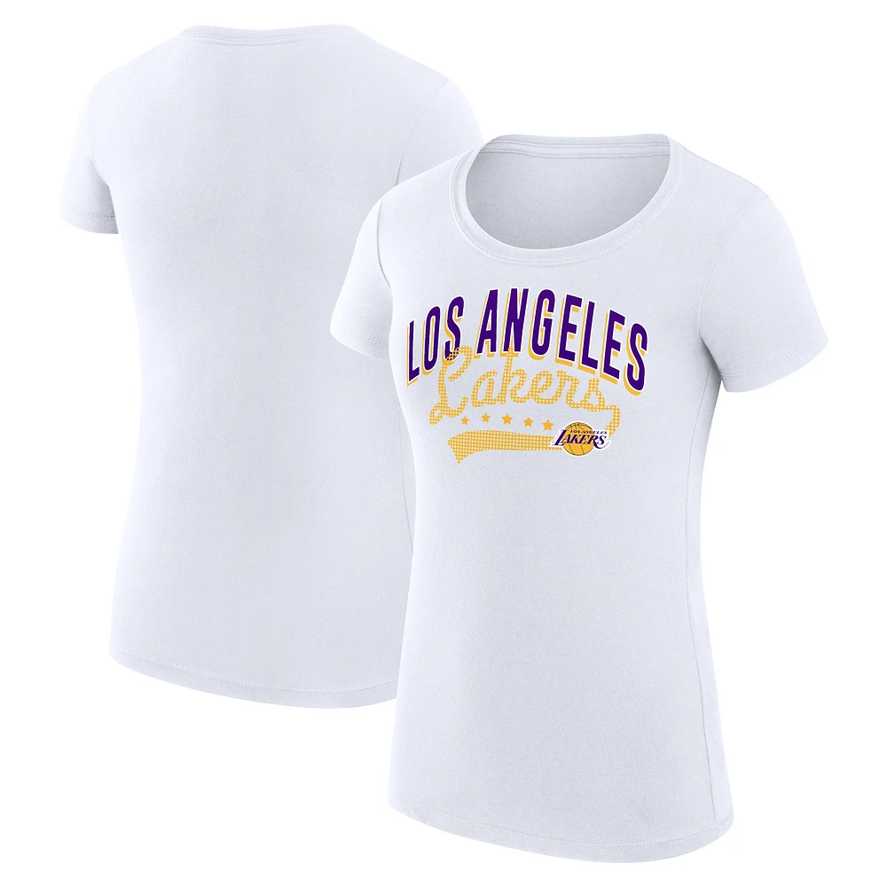 Women's G-III 4Her by Carl Banks White Los Angeles Lakers Super-Slim Fit Lightweight Filigree Logo T-Shirt
