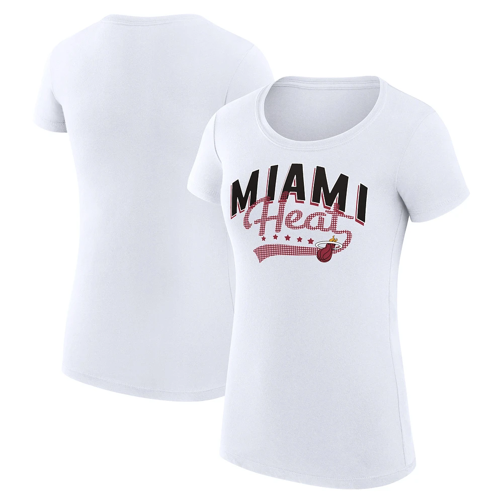 Women's G-III 4Her by Carl Banks White Miami Heat Super-Slim Fit Lightweight Filigree Logo T-Shirt