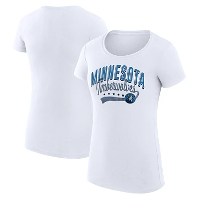 Women's G-III 4Her by Carl Banks White Minnesota Timberwolves Super-Slim Fit Lightweight Filigree Logo T-Shirt