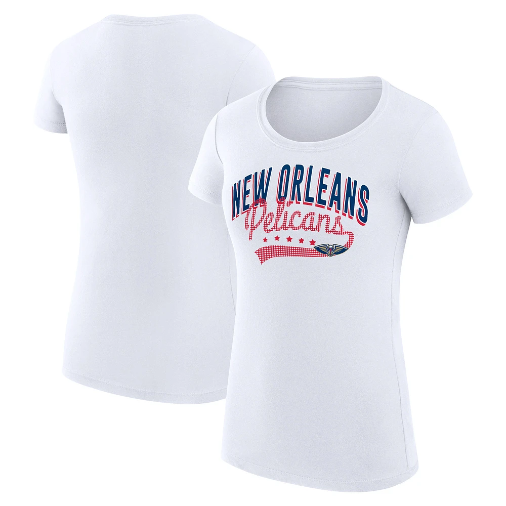 Women's G-III 4Her by Carl Banks White New Orleans Pelicans Super-Slim Fit Lightweight Filigree Logo T-Shirt