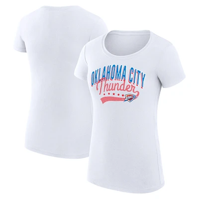 Women's G-III 4Her by Carl Banks White Oklahoma City Thunder Super-Slim Fit Lightweight Filigree Logo T-Shirt