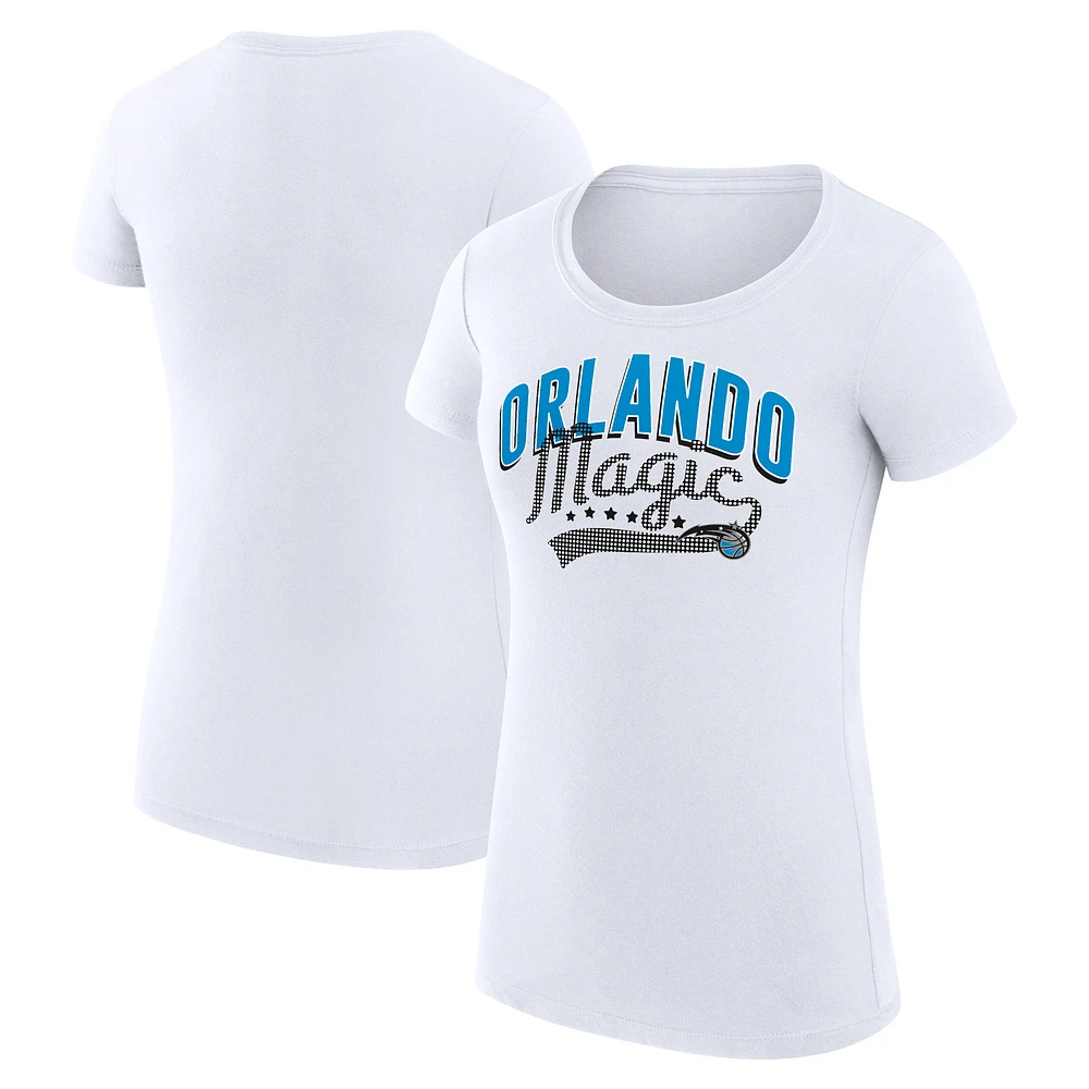 Women's G-III 4Her by Carl Banks White Orlando Magic Super-Slim Fit Lightweight Filigree Logo T-Shirt