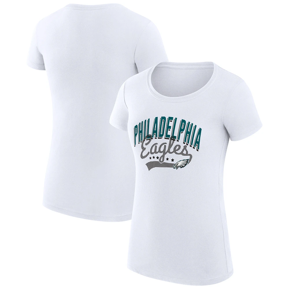 Women's G-III 4Her by Carl Banks White Philadelphia Eagles Super-Slim Fit Lightweight Filigree Logo T-Shirt