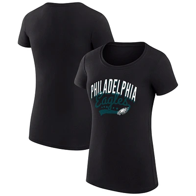 Women's G-III 4Her by Carl Banks Black Philadelphia Eagles Super-Slim Fit Lightweight Filigree Logo T-Shirt