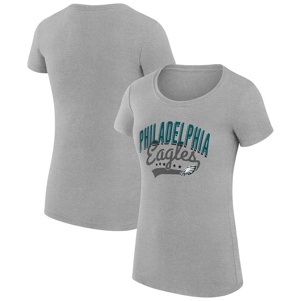 Women's G-III 4Her by Carl Banks Heather Gray Philadelphia Eagles Super-Slim Fit Lightweight Filigree Logo T-Shirt