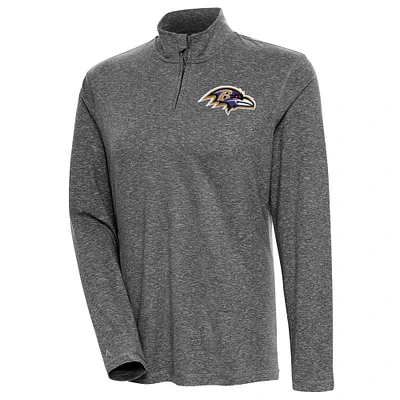 Women's Antigua Heather Black Baltimore Ravens Confront Quarter-Zip Pullover Top