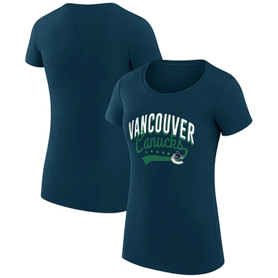 Women's G-III 4Her by Carl Banks Navy Vancouver Canucks Super-Slim Fit Lightweight Filigree Logo T-Shirt