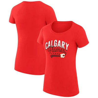 Women's G-III 4Her by Carl Banks Red Calgary Flames Super-Slim Fit Lightweight Filigree Logo T-Shirt