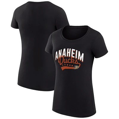 Women's G-III 4Her by Carl Banks Black Anaheim Ducks Super-Slim Fit Lightweight Filigree Logo T-Shirt