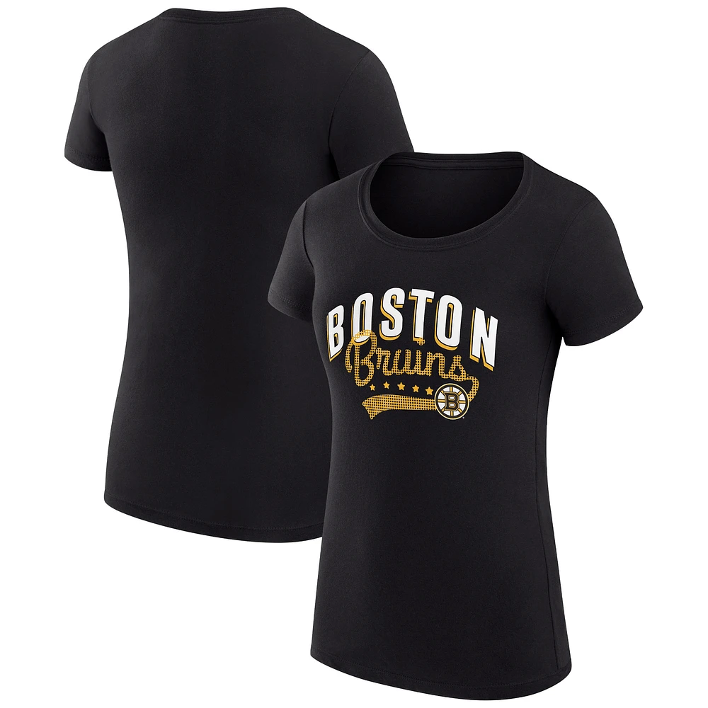 Women's G-III 4Her by Carl Banks Black Boston Bruins Super-Slim Fit Lightweight Filigree Logo T-Shirt