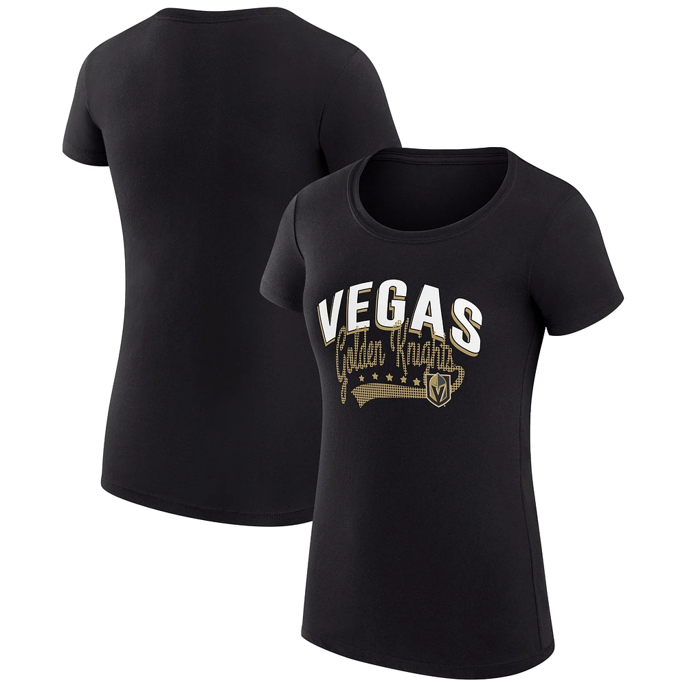 Women's G-III 4Her by Carl Banks Black Vegas Golden Knights Super-Slim Fit Lightweight Filigree Logo T-Shirt