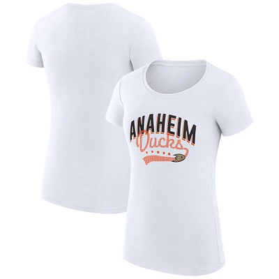Women's G-III 4Her by Carl Banks White Anaheim Ducks Super-Slim Fit Lightweight Filigree Logo T-Shirt