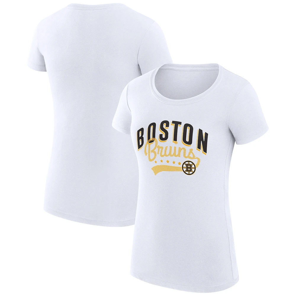 Women's G-III 4Her by Carl Banks White Boston Bruins Super-Slim Fit Lightweight Filigree Logo T-Shirt