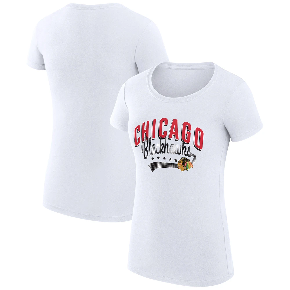Women's G-III 4Her by Carl Banks White Chicago Blackhawks Super-Slim Fit Lightweight Filigree Logo T-Shirt