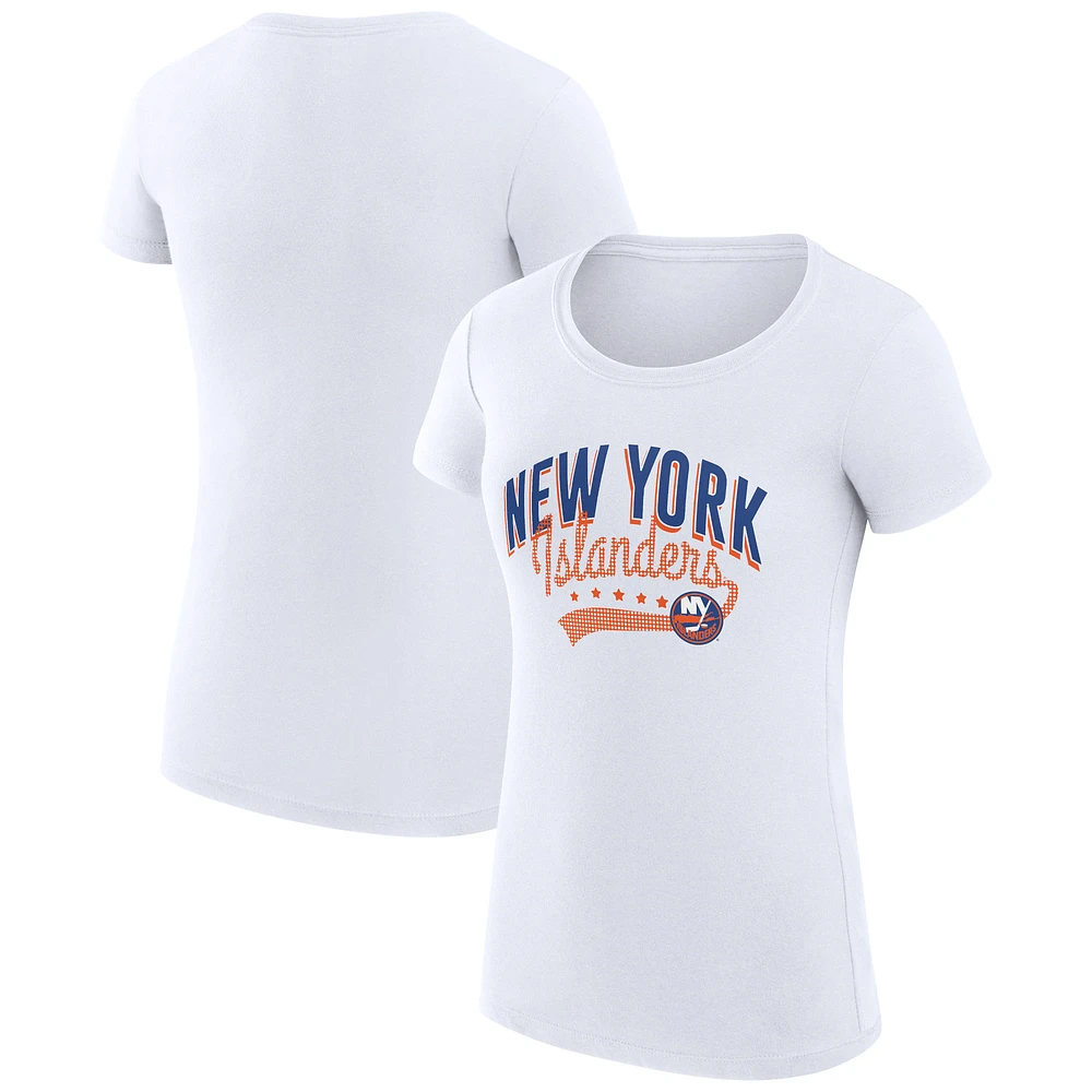 Women's G-III 4Her by Carl Banks White New York Islanders Super-Slim Fit Lightweight Filigree Logo T-Shirt