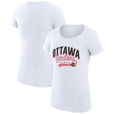 Women's G-III 4Her by Carl Banks White Ottawa Senators Super-Slim Fit Lightweight Filigree Logo T-Shirt