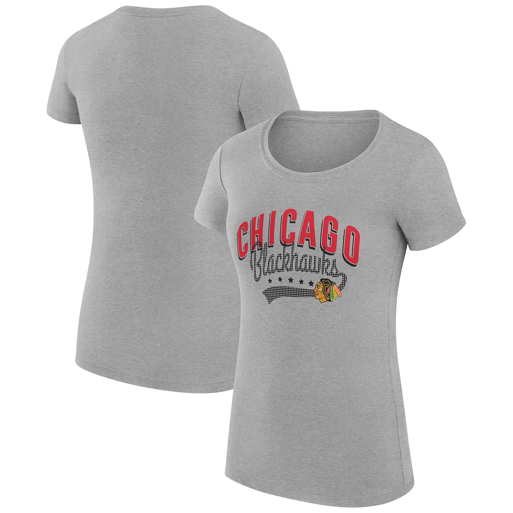 Women's G-III 4Her by Carl Banks Gray Chicago Blackhawks Super-Slim Fit Lightweight Filigree Logo T-Shirt