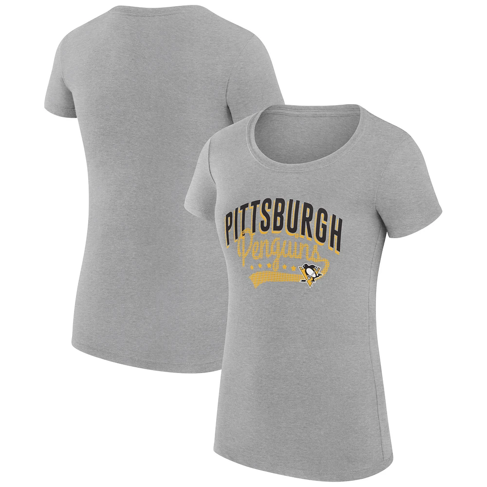 Women's G-III 4Her by Carl Banks Gray Pittsburgh Penguins Super-Slim Fit Lightweight Filigree Logo T-Shirt