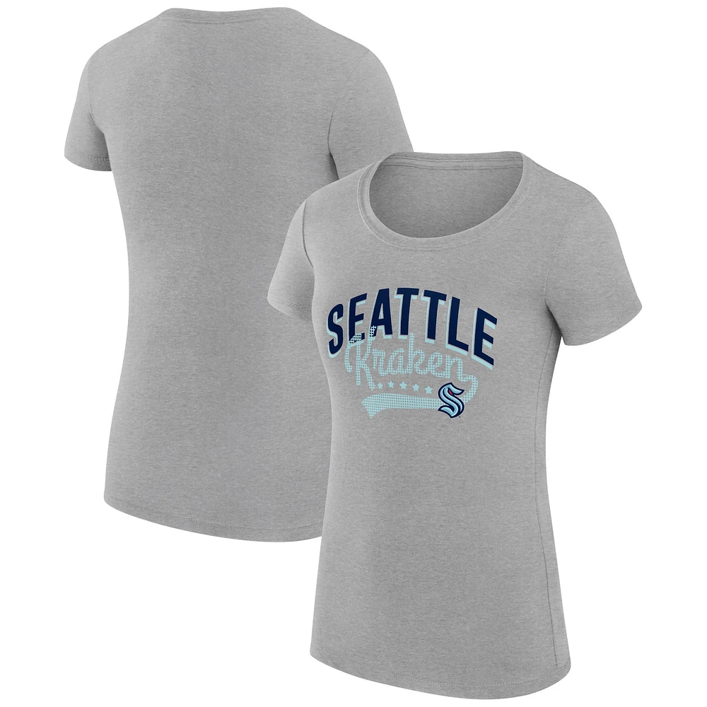 Women's G-III 4Her by Carl Banks Gray Seattle Kraken Super-Slim Fit Lightweight Filigree Logo T-Shirt