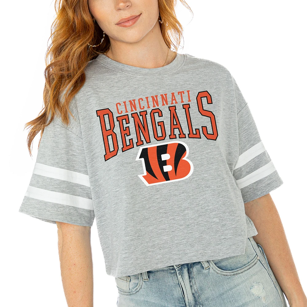 Women's Gameday Couture Gray Cincinnati Bengals Gridiron Glam Cropped T-Shirt