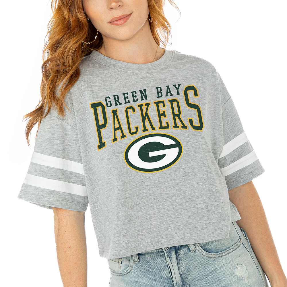 Women's Gameday Couture Gray Green Bay Packers Gridiron Glam Cropped T-Shirt