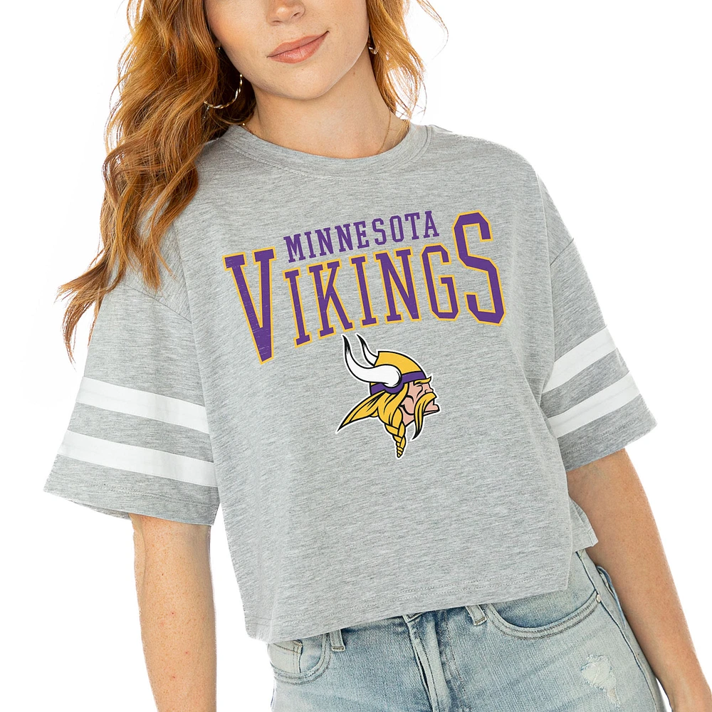 Women's Gameday Couture Gray Minnesota Vikings Gridiron Glam Cropped T-Shirt