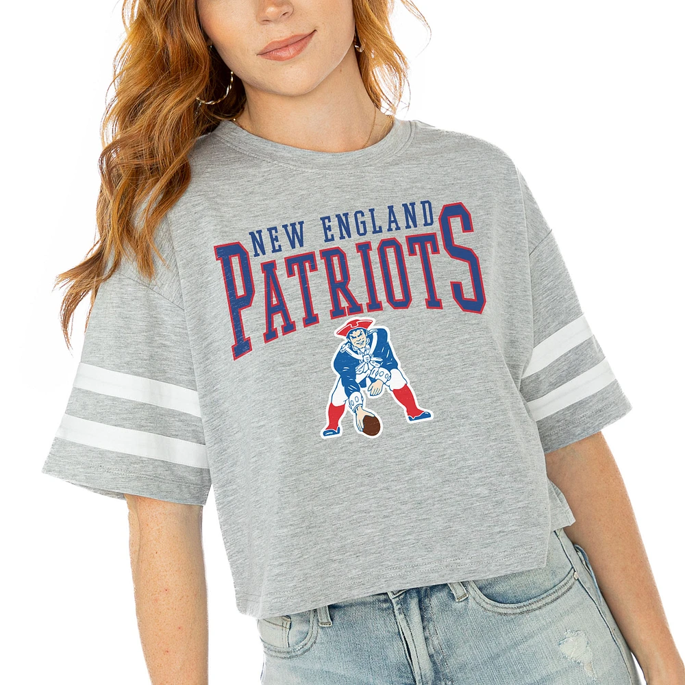 Women's Gameday Couture Gray New England Patriots Gridiron Glam Cropped T-Shirt