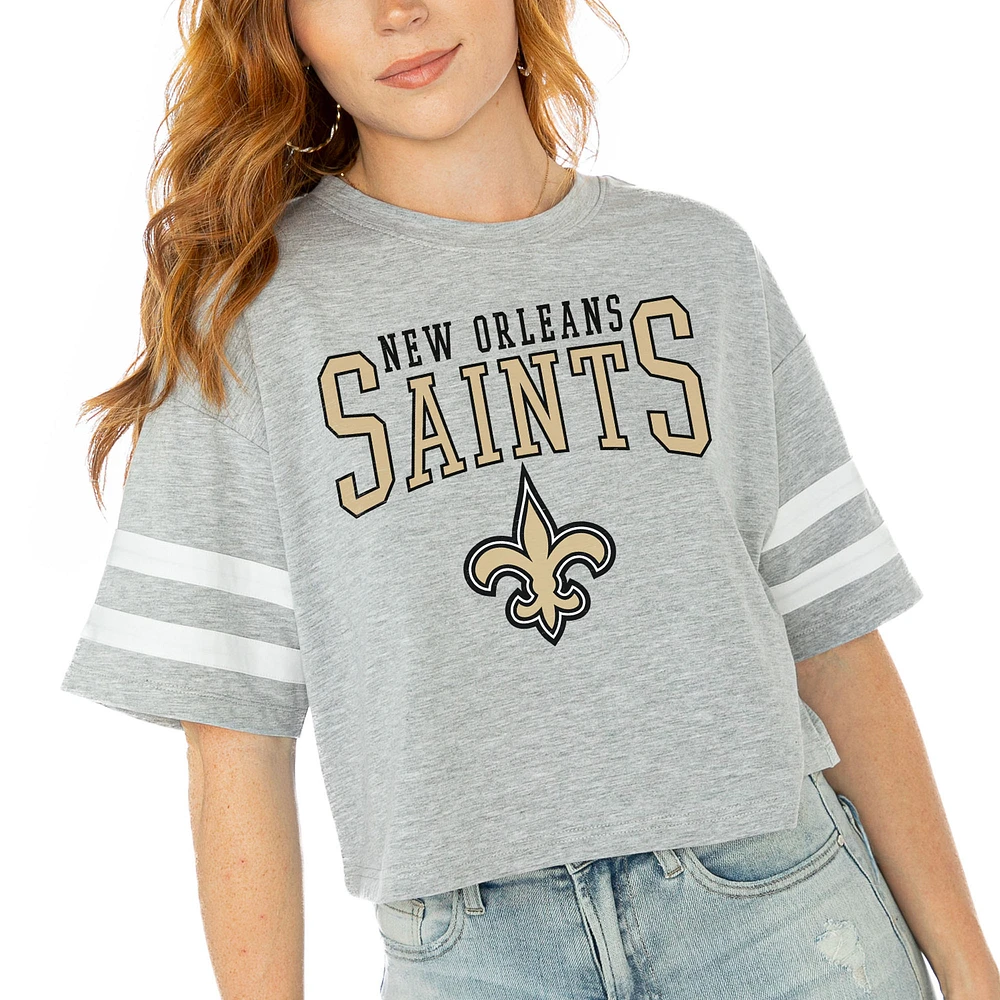 Women's Gameday Couture Gray New Orleans Saints Gridiron Glam Cropped T-Shirt
