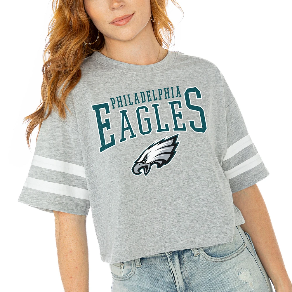 Women's Gameday Couture Gray Philadelphia Eagles Gridiron Glam Cropped T-Shirt