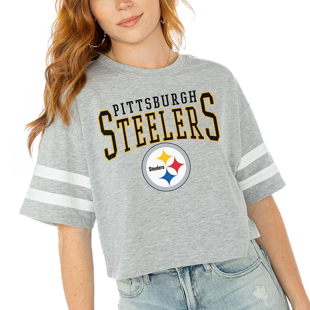 Women's Gameday Couture Gray Pittsburgh Steelers Gridiron Glam Cropped T-Shirt