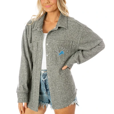 Women's Gameday Couture Gray Detroit Lions Oversized Long Pass Button-Up Shacket