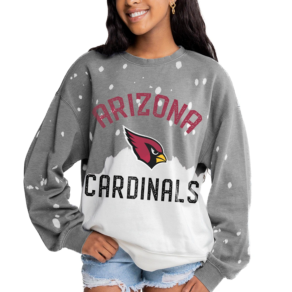 Women's Gameday Couture Gray Arizona Cardinals Oversized Coin Toss Faded French Terry Tri-Blend Pullover Sweatshirt