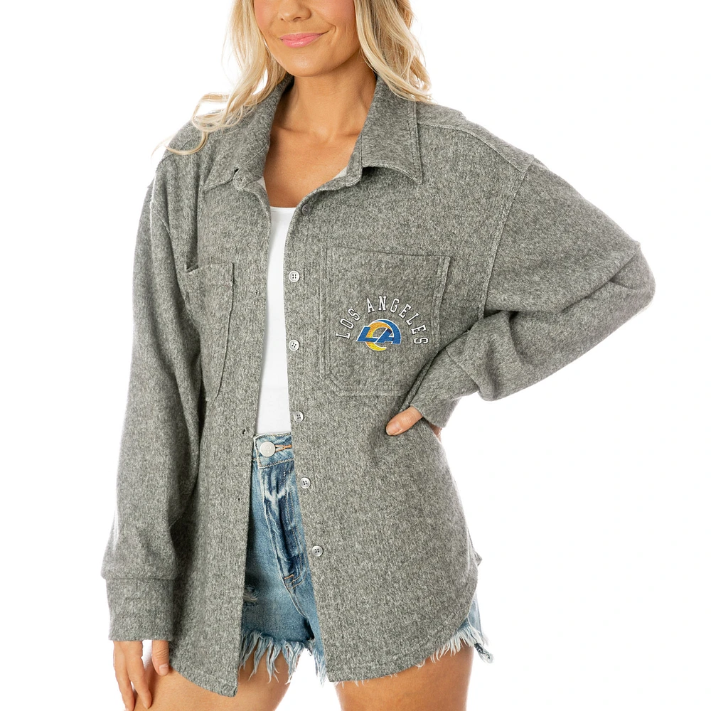 Women's Gameday Couture Gray Los Angeles Rams Oversized Long Pass Button-Up Shacket