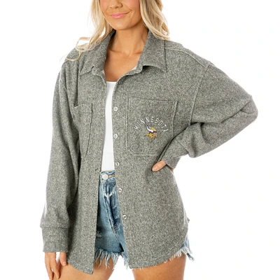 Women's Gameday Couture Gray Minnesota Vikings Oversized Long Pass Button-Up Shacket