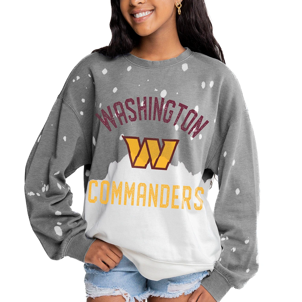 Women's Gameday Couture Gray Washington Commanders Oversized Coin Toss Faded French Terry Tri-Blend Pullover Sweatshirt