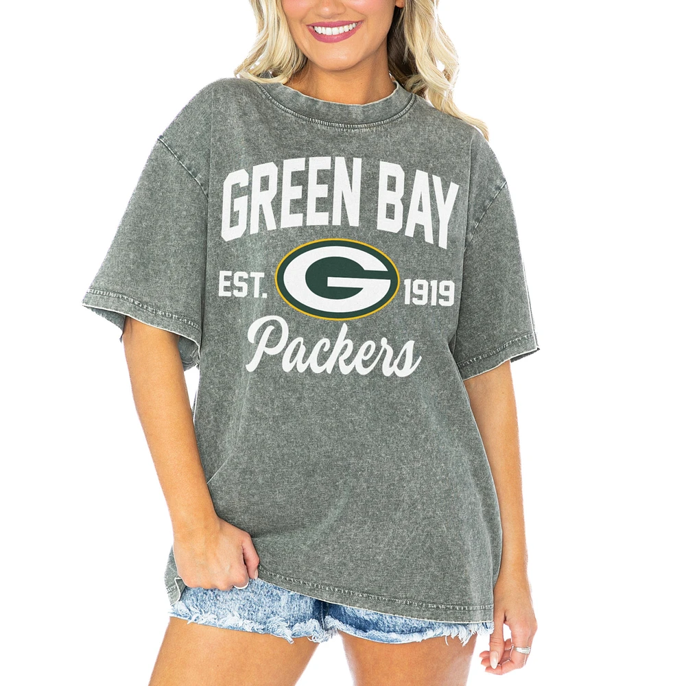 Women's Gameday Couture Gray Green Bay Packers Tackle Titan Boyfriend Washed T-Shirt