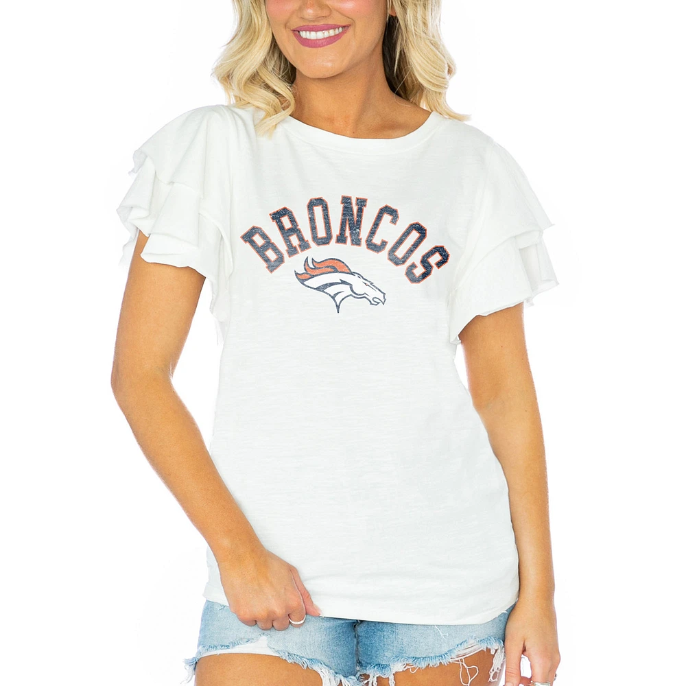 Women's Gameday Couture White Denver Broncos Valkyrie Ruffle Sleeve Lightweight Top