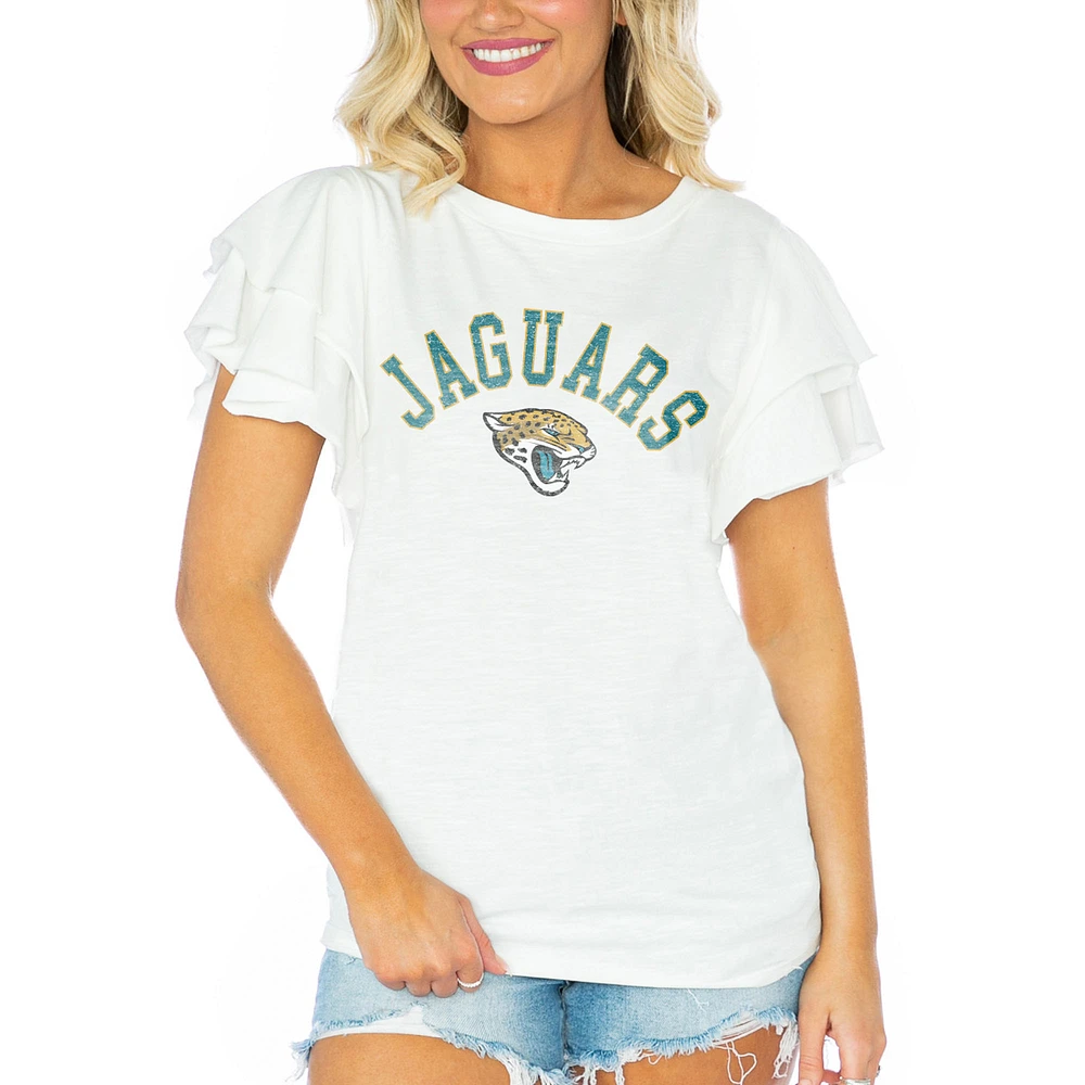Women's Gameday Couture White Jacksonville Jaguars Valkyrie Ruffle Sleeve Lightweight Top