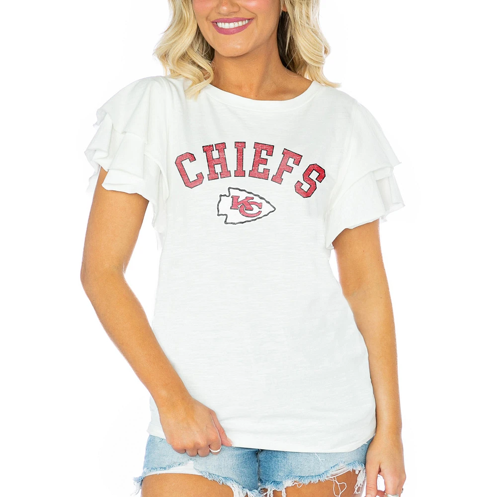 Women's Gameday Couture White Kansas City Chiefs Valkyrie Ruffle Sleeve Lightweight Top