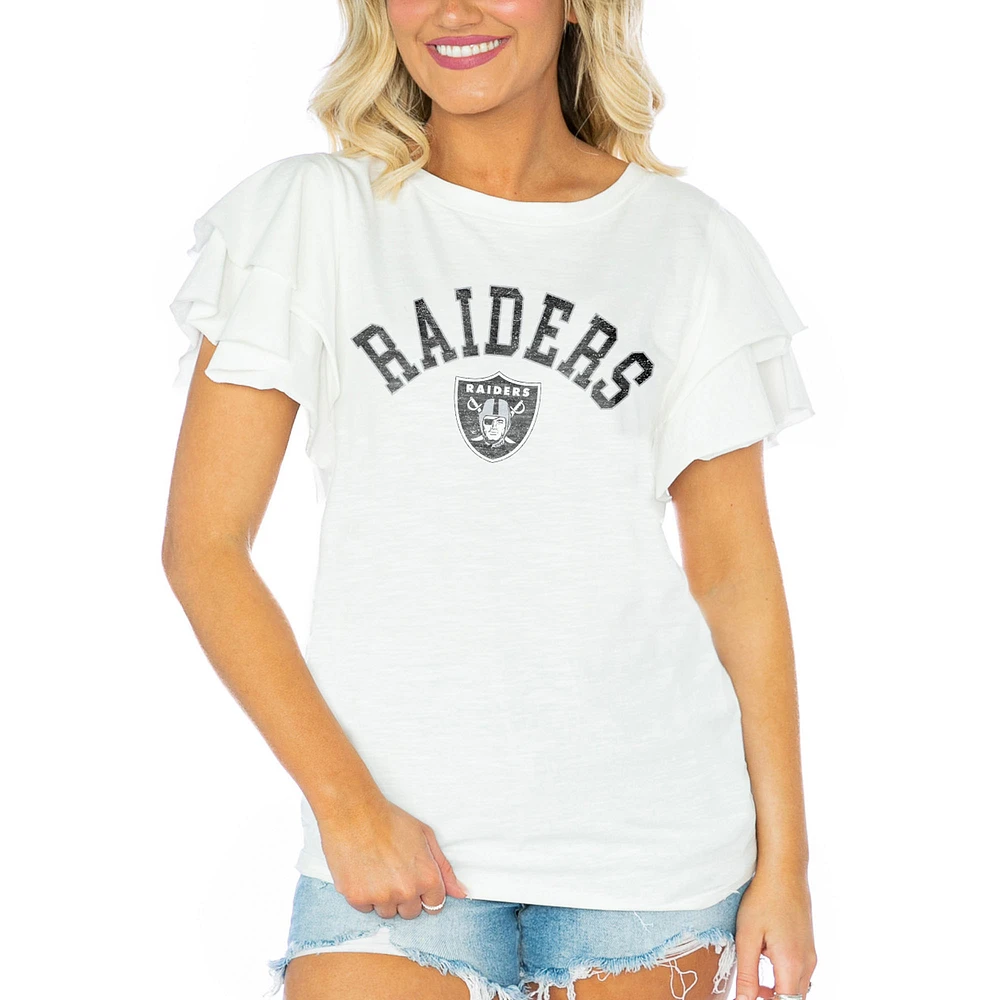 Women's Gameday Couture White Las Vegas Raiders Valkyrie Ruffle Sleeve Lightweight Top