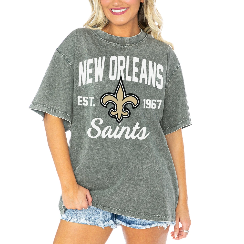 Women's Gameday Couture Gray New Orleans Saints Tackle Titan Boyfriend Washed T-Shirt