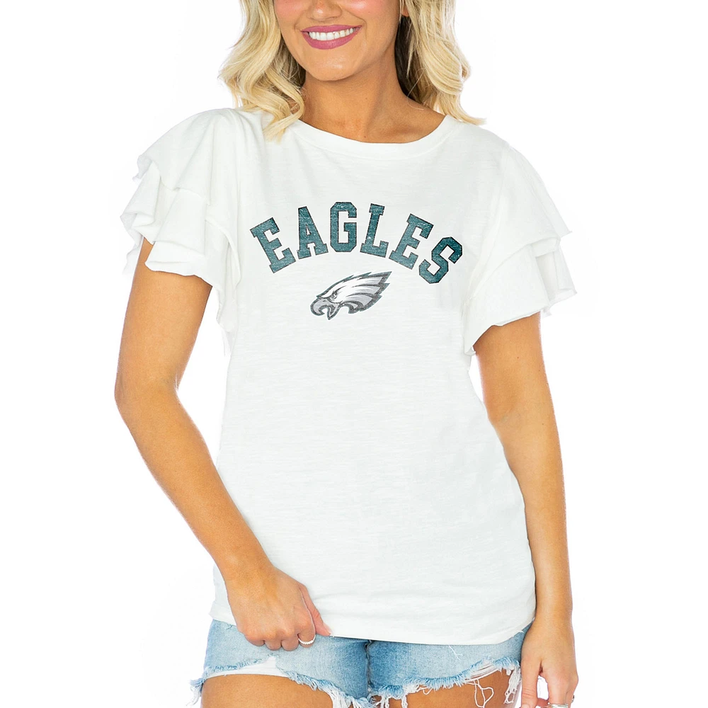 Women's Gameday Couture White Philadelphia Eagles Valkyrie Ruffle Sleeve Lightweight Top