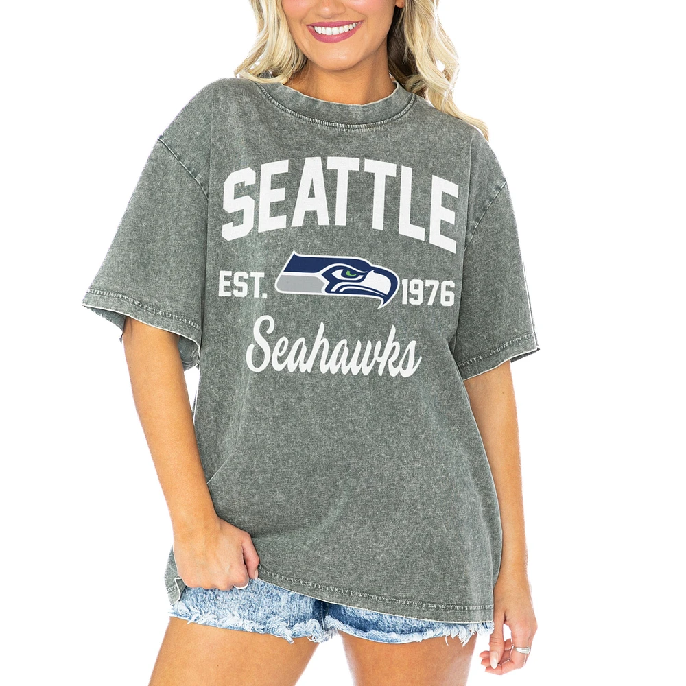 Women's Gameday Couture Gray Seattle Seahawks Tackle Titan Boyfriend Washed T-Shirt