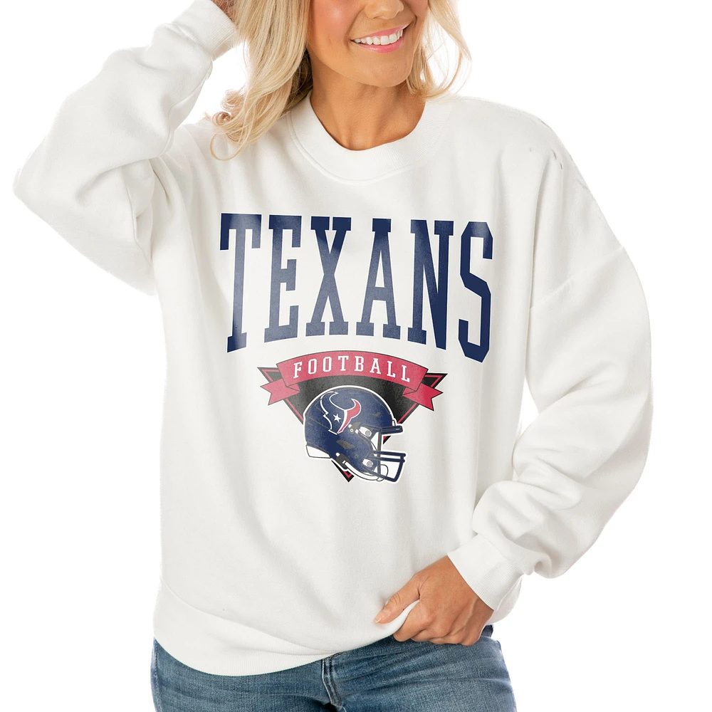 Women's Gameday Couture White Houston Texans Oversized Yard Line Tri-Blend Pullover Sweatshirt